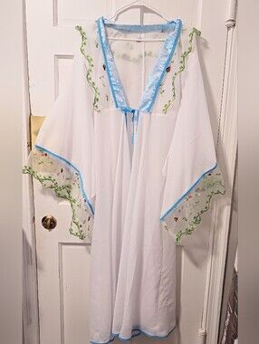 Fairy Kimono Robe White Whimsical Elf Box Sleeve Lace Embroidered Size L NWOT